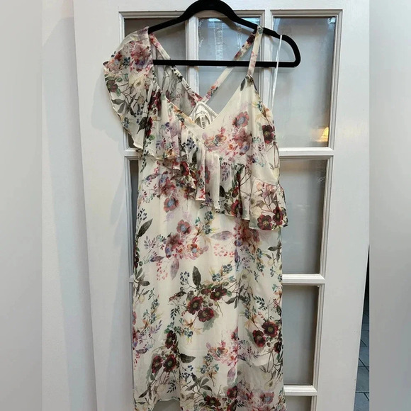 Jessica Simpson Maternity Cream Floral Asymmetrical Chiffon Ruffle Dress Size S - Picture 14 of 14